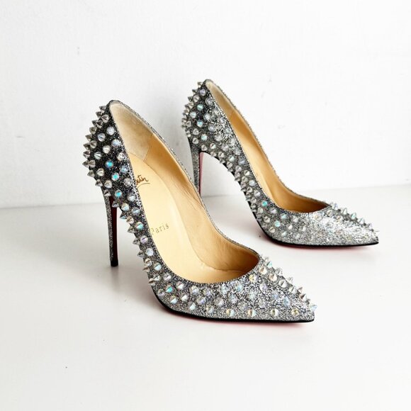 New CHRISTIAN LOUBOUTIN Nappa Mica Follies Spikes 100 Pumps Silver size 36 - Picture 2 of 10